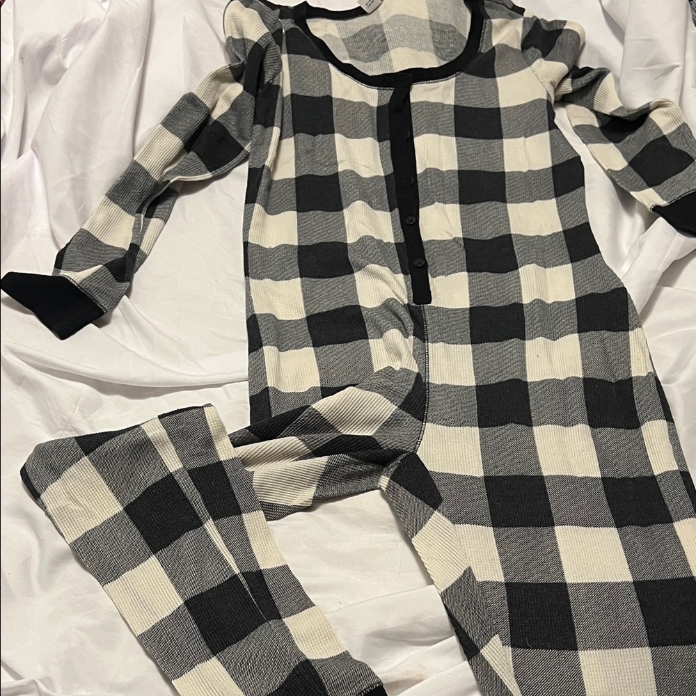 Old Navy Black and White Plaid Pajama one piece